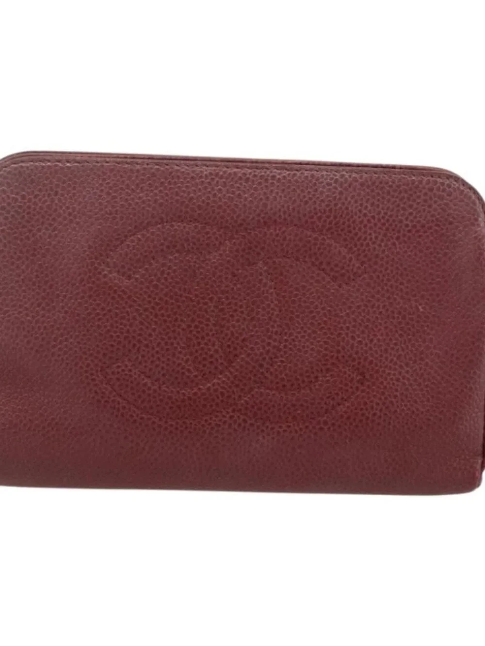 CHANEL Pouch Grained Calf Skin Bordeaux Gold CC Auth yk20274